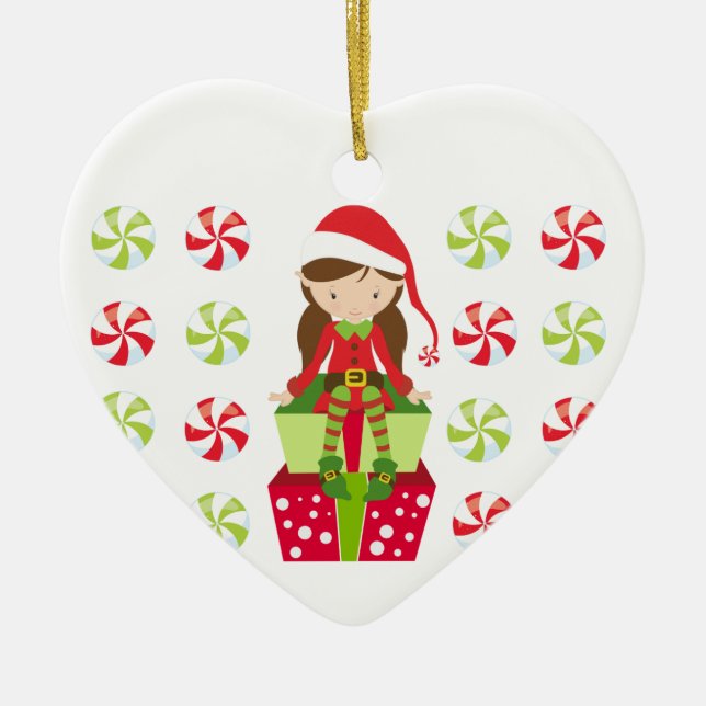Personalized Candy Christmas Elf Ceramic Ornament (Front)