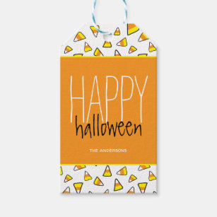 Personalized Candy Corn Pattern Happy Halloween Gift Tags