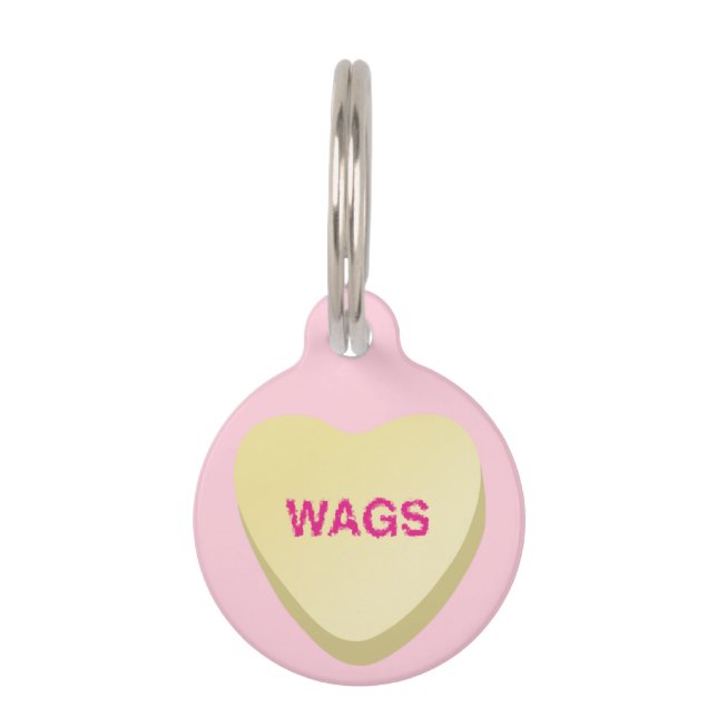 Personalized Candy Heart WAGS Yellow Pet ID Tag (Front)