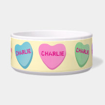 Personalized Candy Hearts on Light Yellow Pet Bowl