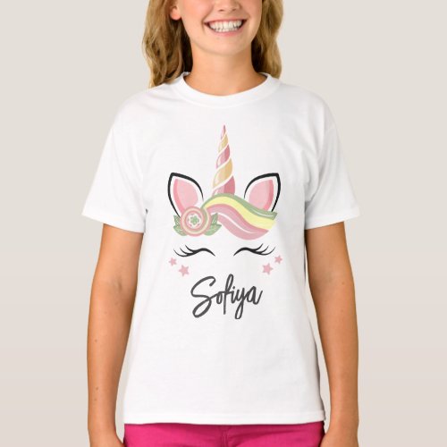 Personalized Candy Rainbow Unicorn with eyelashes  T_Shirt