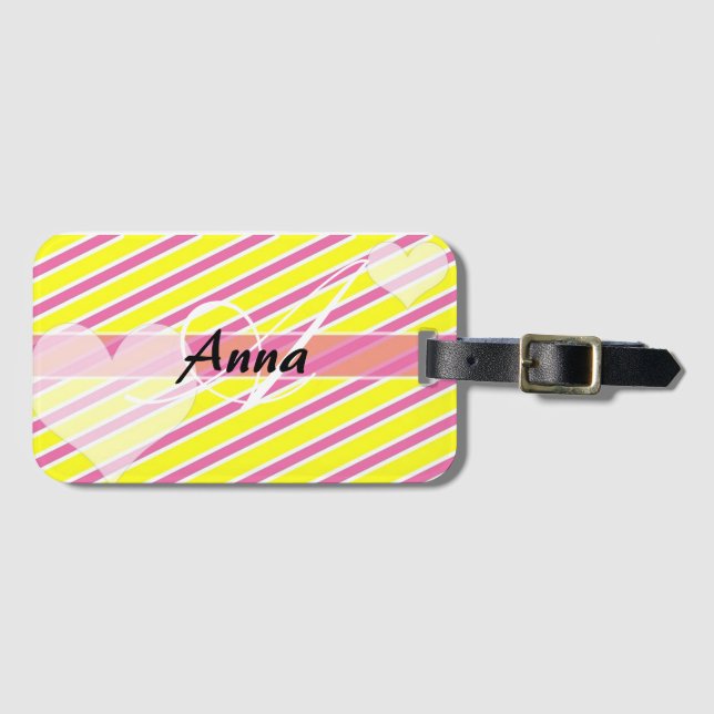 Personalized Candy Stripe Luggage Tag (Front Horizontal)