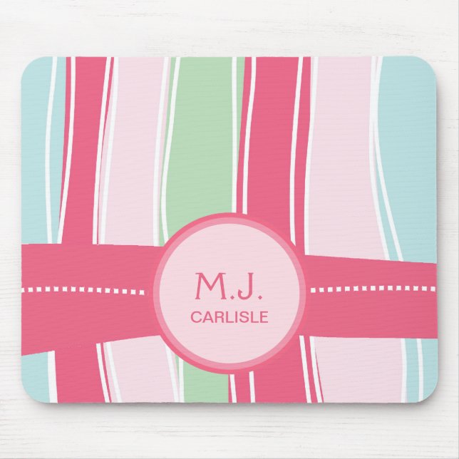 Personalized Candy Stripes Pattern for Girly Girls Mouse Pad (Front)