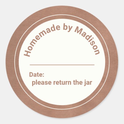 Personalized Canning Homemade  Return the Jar Classic Round Sticker