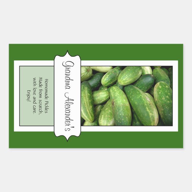 Personalized Canning Jar Label, Cucumber Pickle Rectangular Sticker (Front)