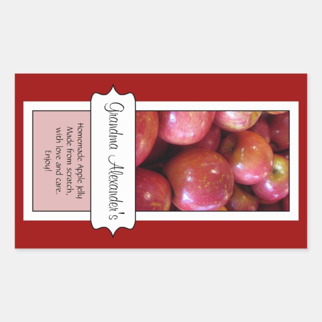 Personalized Canning Jar Label, Custom Apple Rectangular Sticker (Front)