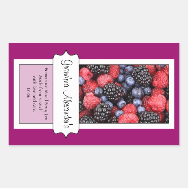 Personalized Canning Jar Label, Custom Berries Rectangular Sticker (Front)