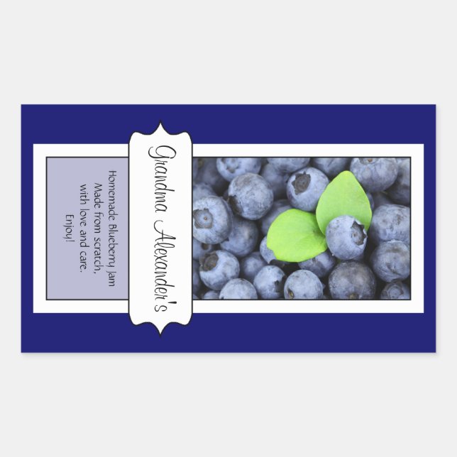 Personalized Canning Jar Label, Custom Blueberry Rectangular Sticker (Front)