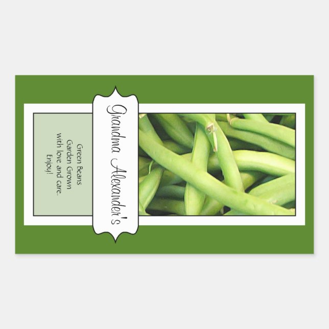 Personalized Canning Jar Label, Custom Green Beans Rectangular Sticker (Front)