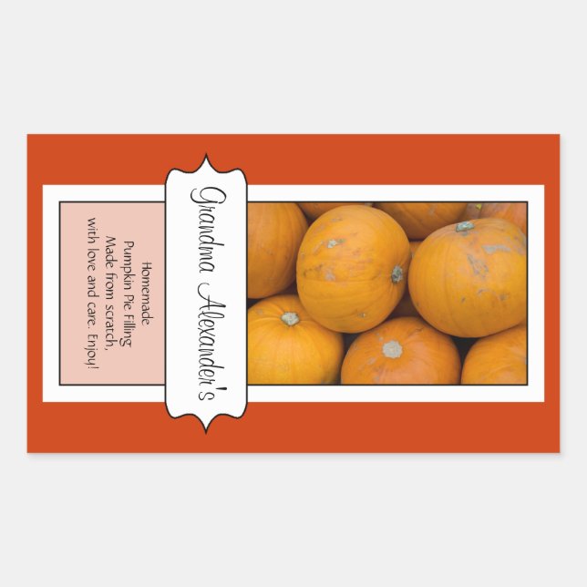 Personalized Canning Jar Label, Custom Pumpkin Rectangular Sticker (Front)