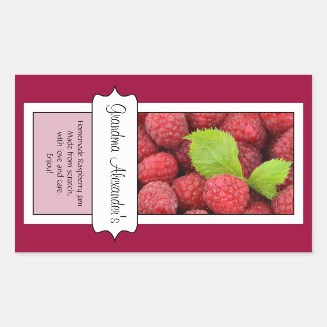 Personalized Canning Jar Label, Custom Raspberry Rectangular Sticker (Front)