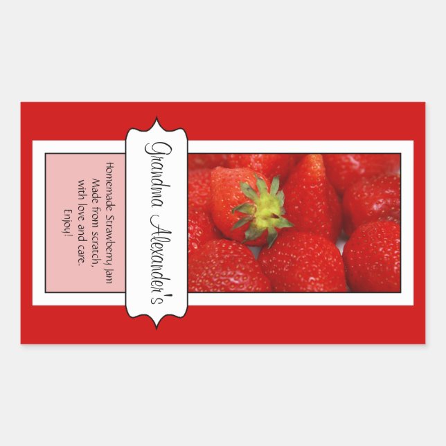 Personalized Canning Jar Label, Custom Strawberry Rectangular Sticker (Front)