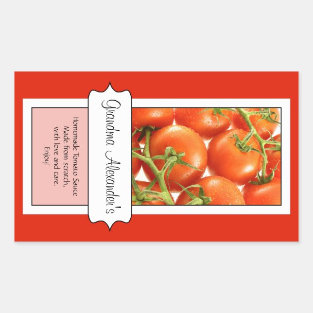 Personalized Canning Jar Label, Custom Tomato Rectangular Sticker (Front)