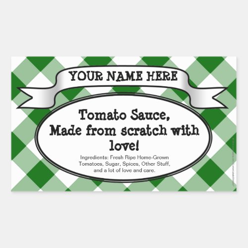 Personalized Canning Jar Label Green Gingham Jam Rectangular Sticker
