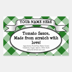 Personalized Canning Jar Label, Green Gingham Jam Rectangular Sticker