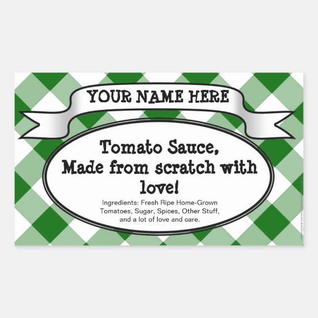 Personalized Canning Jar Label, Green Gingham Jam Rectangular Sticker (Front)