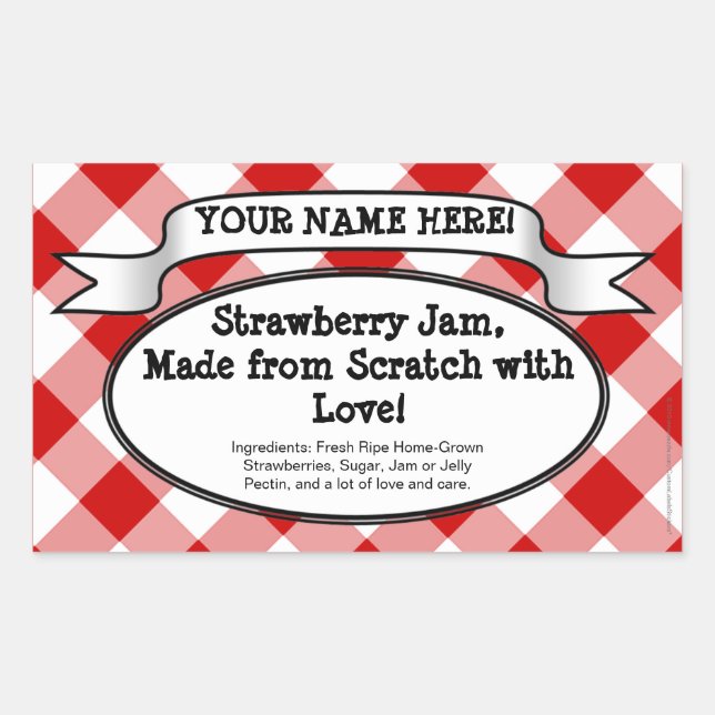 Personalized Canning Jar Label, Red Gingham Jelly Rectangular Sticker (Front)