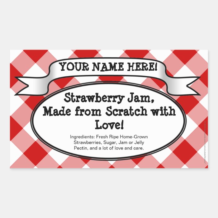 Personalized Canning Jar Label, Red Gingham Jelly Rectangle Sticker