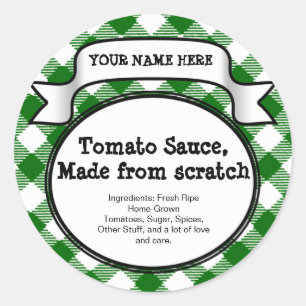 Personalized Canning Jar/Lid Label, Green Gingham Classic Round Sticker