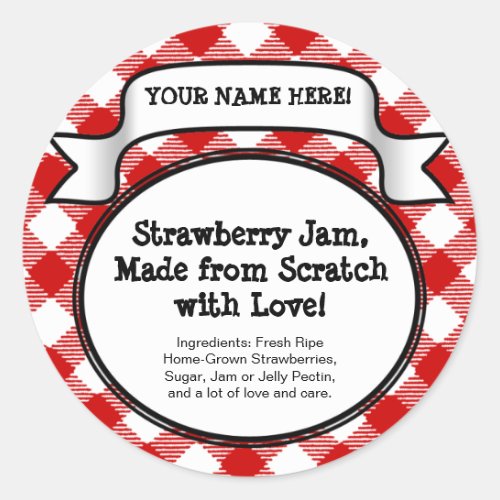 Personalized Canning JarLid Label Red Gingham Classic Round Sticker