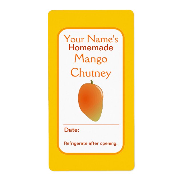 Personalized Canning Labels for Jars Mango Chutney (Front)