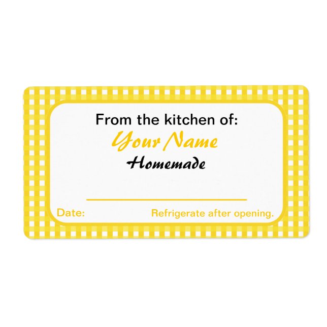 Personalized Canning Labels for Jars Yellow Checks (Front)