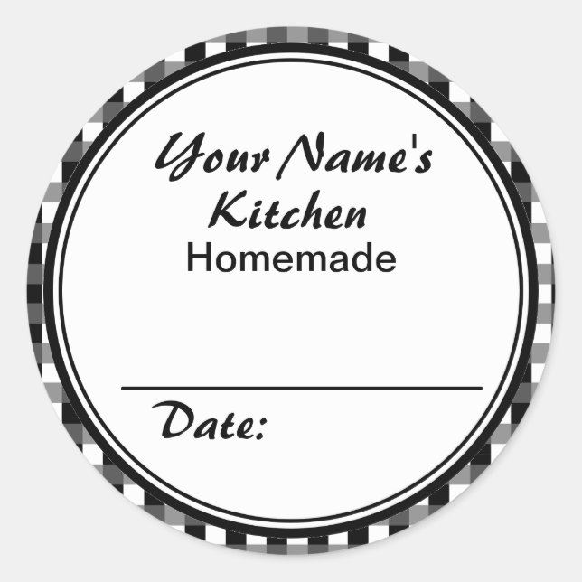 Personalized Canning Labels Round Sticker Black (Front)
