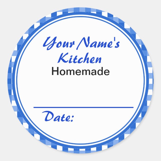 Personalized Canning Labels Round Sticker Blue (Front)