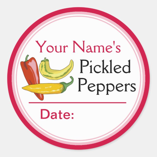 Personalized Canning Labels Round Sticker Peppers (Front)