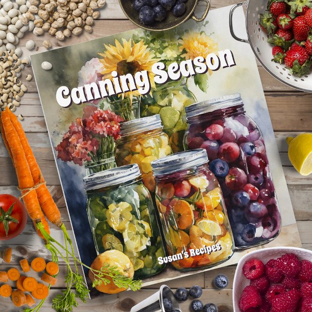Personalized Canning Season Recipes Watercolor 3 Ring Binder (Creator Uploaded)
