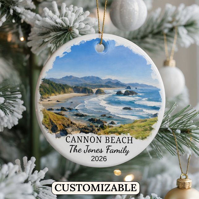 Personalized Cannon Beach Ornament, Custom Oregon Ceramic Ornament (Creator Uploaded)