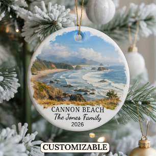Personalized Cannon Beach Ornament, Custom Oregon Ceramic Ornament