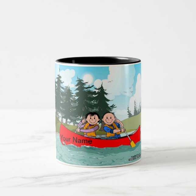 Personalized Canoe Couple Cartoon   Two-Tone Coffee Mug (Center)