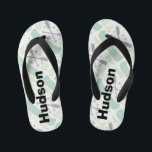 Personalized Canoe & Paddle Mint and Gray Pattern Kid's Flip Flops<br><div class="desc">Perfect for Camping and Canoeing This Mint Green, Gray and Chartreuse Modern Hipster Retro Adventure Nature and Leaf Pattern is great for girls or boys of all ages. Personalize with Name or any thing at all. Really make a one of a kind pair of flip flops with your own saying...</div>