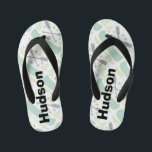 Personalized Canoe & Paddle Mint and Gray Pattern Kid's Flip Flops<br><div class="desc">Perfect for Camping and Canoeing This Mint Green, Gray and Chartreuse Modern Hipster Retro Adventure Nature and Leaf Pattern is great for girls or boys of all ages. Personalize with Name or any thing at all. Really make a one of a kind pair of flip flops with your own saying...</div>