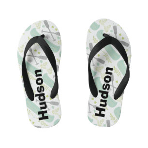 Personalized Canoe & Paddle Mint and Gray Pattern Kid's Flip Flops