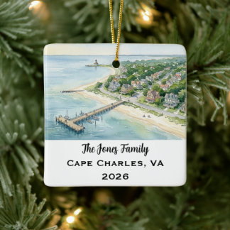 Personalized Cape Charles, Virginia Xmas Ceramic Ornament