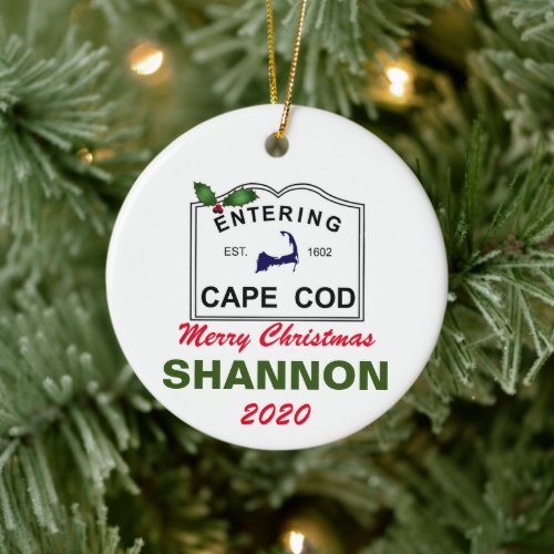PERSONALIZED Cape Cod Christmas Ceramic Ornament
