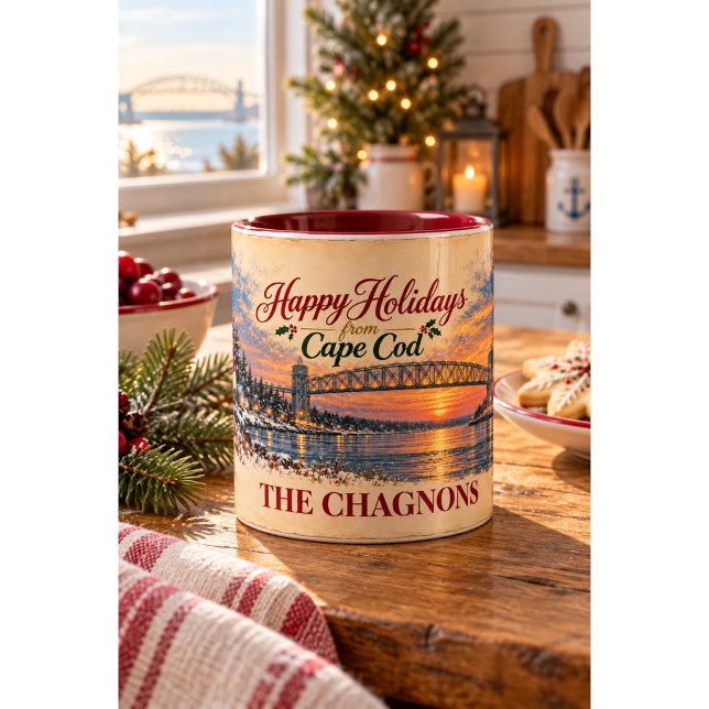 Personalized Cape Cod Santa Christmas Two-Tone Mug (Creator Uploaded)
