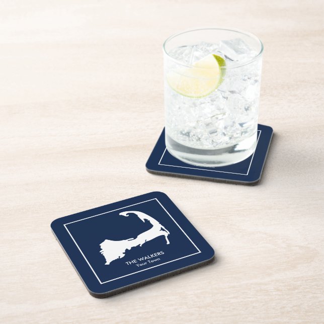 Personalized Cape Cod Silhouette Beverage Coaster (Right Side)