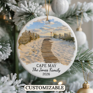 Personalized Cape May Ornament, Custom New Jersey Ceramic Ornament