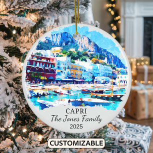Personalized Capri Ornament, Italy Gift Ceramic Ornament