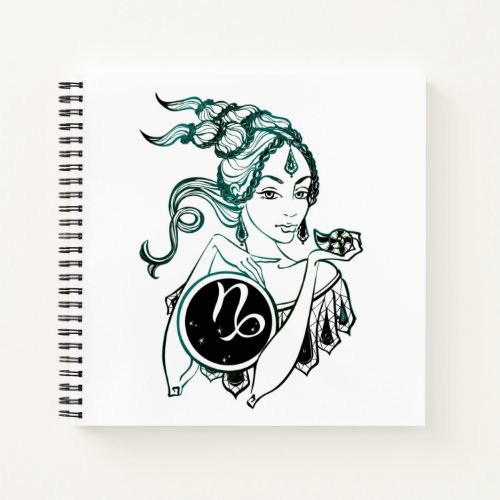 Personalized Capricorn Art Deco Lady Notebook