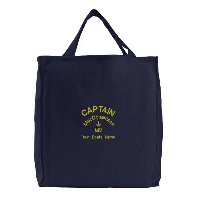 Personalized captain and boats name embroidered tote bag (Front)