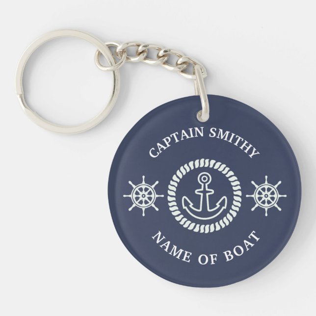 Personalized Captain/Boat Name Editable Nautical Keychain (Front)