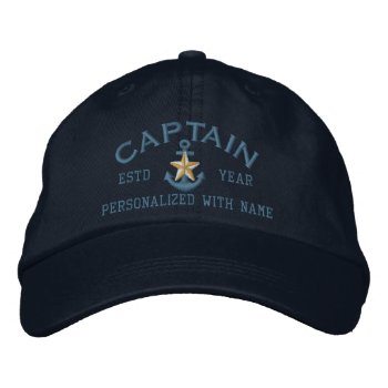Personalized Captain Coastal Star Anchor Embroidered Baseball Hat by CaptainShoppe at Zazzle