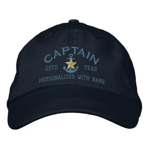 Personalized Captain Coastal Star Anchor Embroidered Baseball Hat