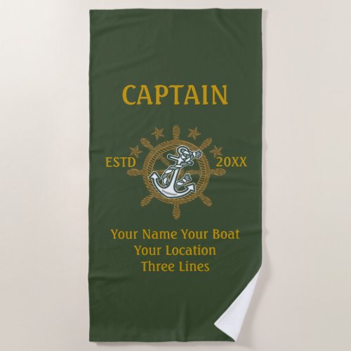 Personalized Captain First Mate Skipper Crew Beach Towel
