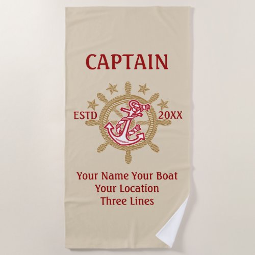 Personalized Captain First Mate Skipper Crew Beach Towel