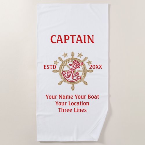 Personalized Captain First Mate Skipper Crew on a Beach Towel